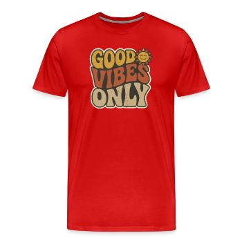  Retro 70s Smiling Sun | Vintage Aesthetic Typogra - Men's Premium Organic T-Shirt - red - Front - Damien (186cm)