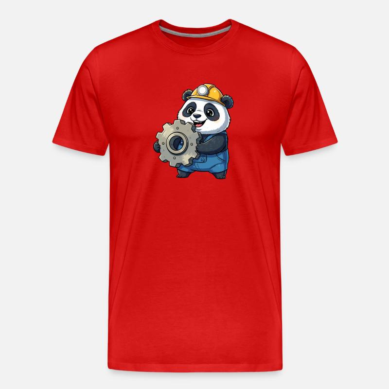 Panda Bauarbeiter mit Zahnrad - Männer Premium Bio T-Shirt - Rot