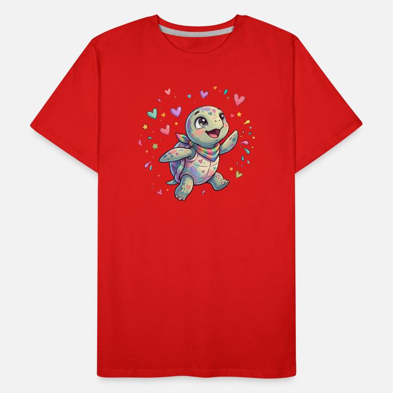 Rainbow Turtle with Heart Patterns Men's Premium Organic T-Shirt
