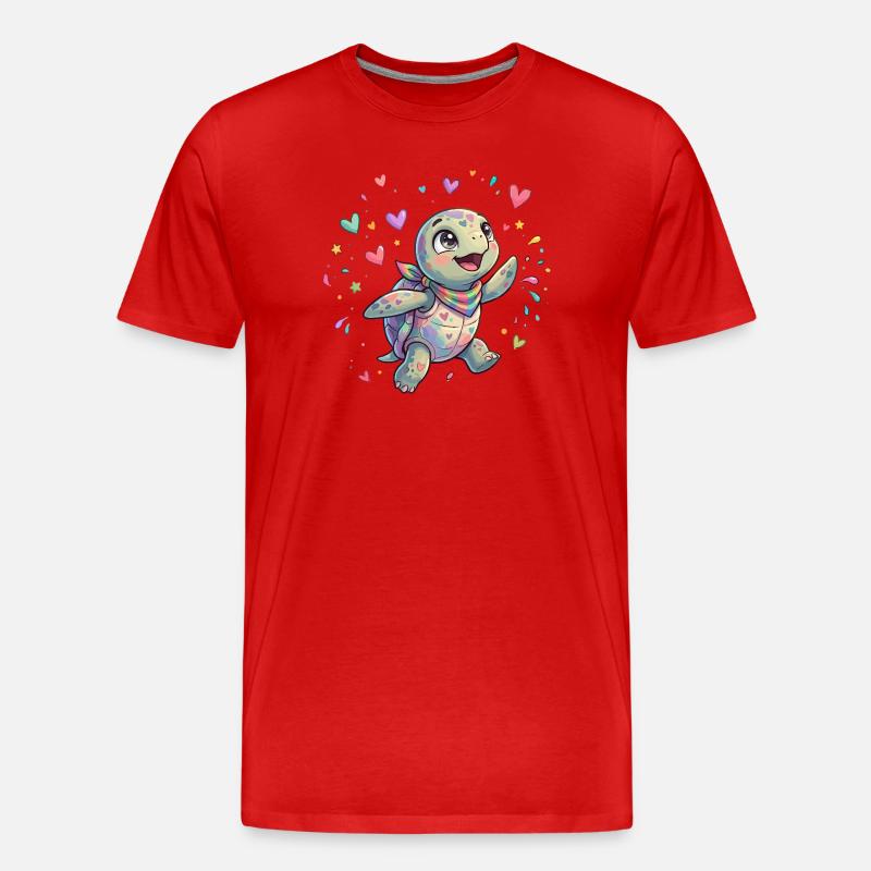 Rainbow Turtle with Heart Patterns - Men's Premium Organic T-Shirt - red