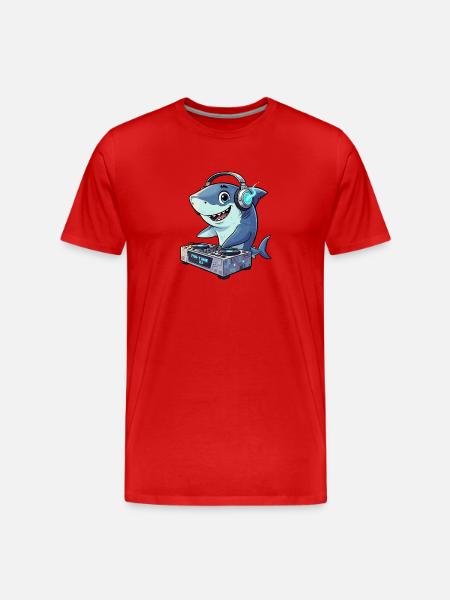 Fin-Tune DJ Hai mit Beat - Männer Premium Bio T-Shirt - Rot