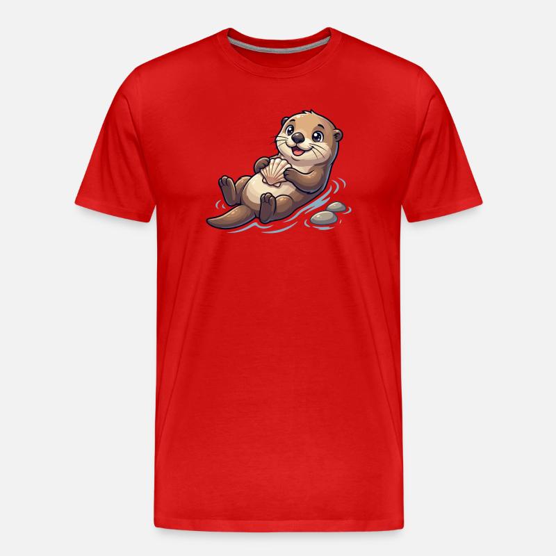 Otter mit Muschel am Strand - Männer Premium Bio T-Shirt - Rot