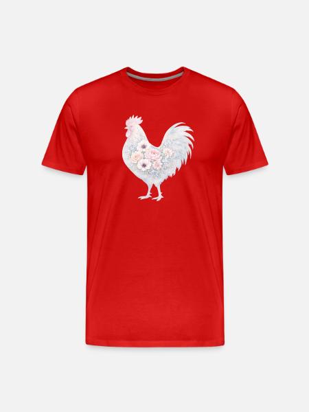 Hahn Blumen Aquarell - Männer Premium Bio T-Shirt - Rot