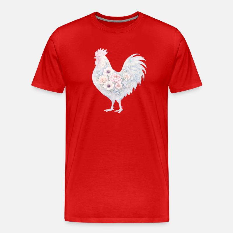 Hahn Blumen Aquarell - Männer Premium Bio T-Shirt - Rot