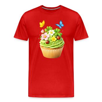 Frühlings Cupcake mit Blumen  - Männer Premium Bio T-Shirt - Rot - Vorne - Damien (186cm)