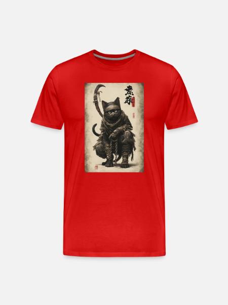 Shadowed Kat: Feline Warrior - Men's Premium Organic T-Shirt - red