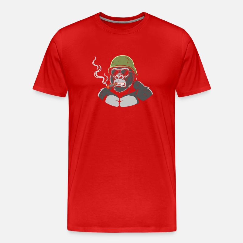 Gorilla Commando mit Zigarre - Männer Premium Bio T-Shirt - Rot