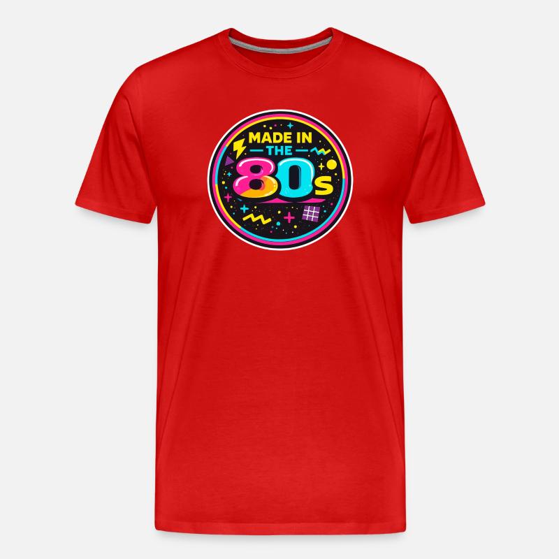 80er Neon Nostalgie Sticker - Männer Premium Bio T-Shirt - Rot