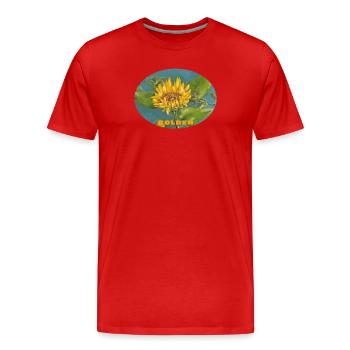 Golden - Vibrant Sunflower Macro Ellipse - Men's Premium Organic T-Shirt - red - Front - Damien (186cm)