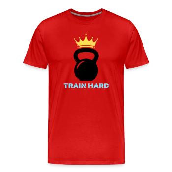 Kugelhantel Krone Train Hard - Männer Premium Bio T-Shirt - Rot - Vorne - Damien (186cm)