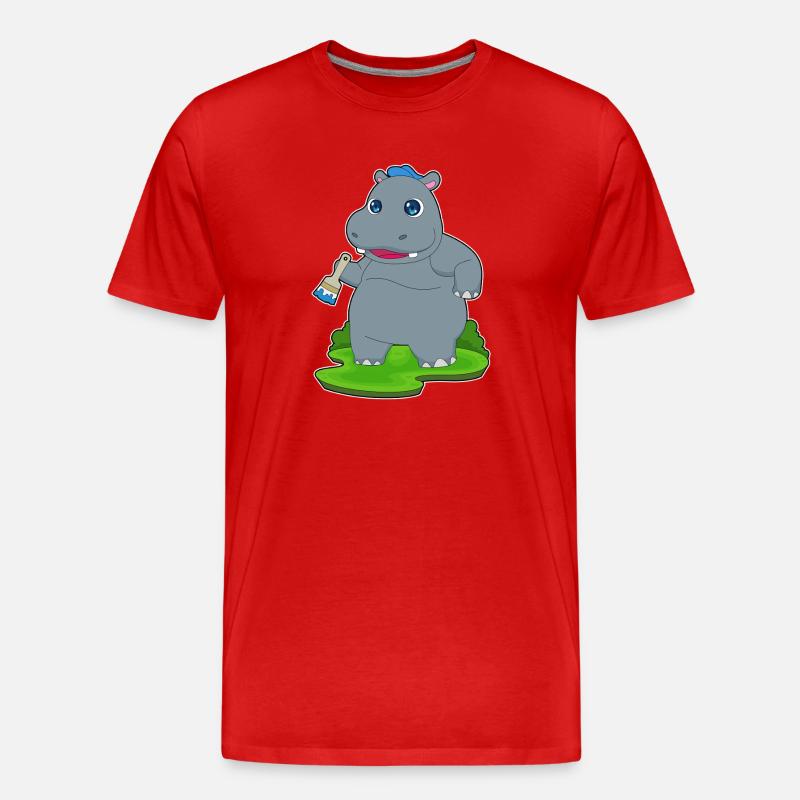 Nilpferd Maler Pinsel Malen - Männer Premium Bio T-Shirt - Rot