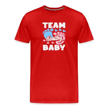 Fête de révélation du sexe de l’équipe Bébé en Bonne Santé - T-shirt bio Premium Homme - rouge - Devant - Damien (186cm)