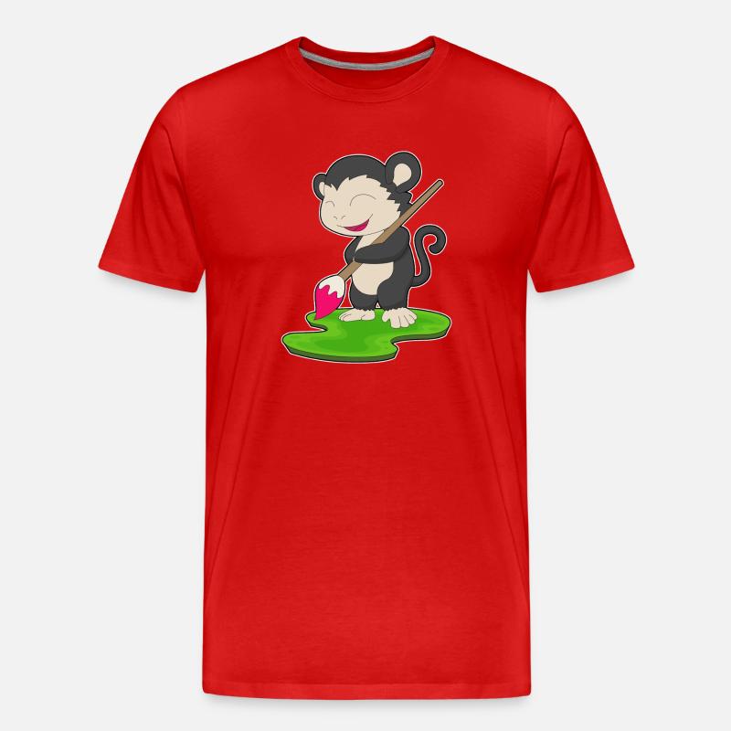 Affe Maler Pinsel Malen - Männer Premium Bio T-Shirt - Rot