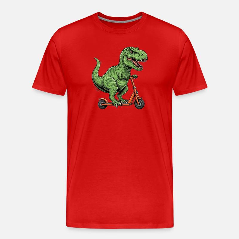 Dinosaurier-T-Rex auf dem Roller - Männer Premium Bio T-Shirt - Rot