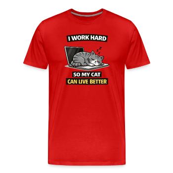 Lustiges Katzenbüro-Meme – Ich arbeite hart, Katze - Männer Premium Bio T-Shirt - Rot - Vorne - Damien (186cm)