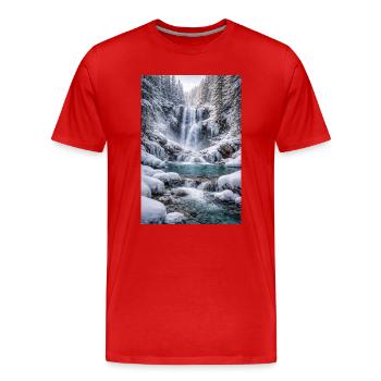 Winterwasserfall im schneebedeckten Wald - Männer Premium Bio T-Shirt - Rot - Vorne - Damien (186cm)