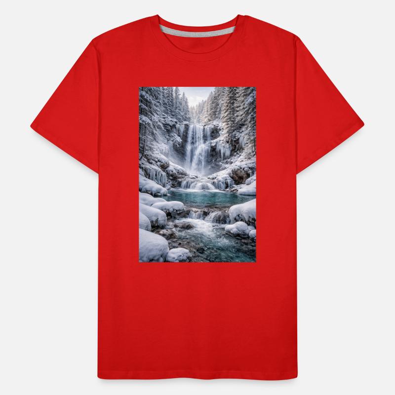 Cascade hivernale dans une forêt enneigée T-shirt bio Premium Homme