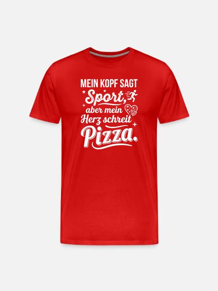 Sport oder Pizza lustiger Spruch - Männer Premium Bio T-Shirt - Rot