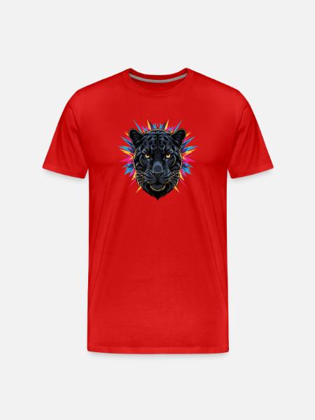 Neon Panther Kopf mit Farbspritzern - Männer Premium Bio T-Shirt - Rot