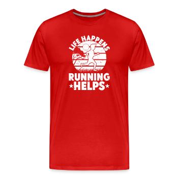 La vie de coureur de marathon arrive La course aide - T-shirt bio Premium Homme - rouge - Devant - Damien (186cm)