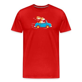 Lapin dans une cabriolet : Bonne conduite - T-shirt bio Premium Homme - rouge - Devant - Damien (186cm)