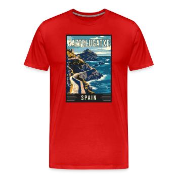 Explore Enchantment of Gaztelugatxe in Spain - Men's Premium Organic T-Shirt - red - Front - Damien (186cm)