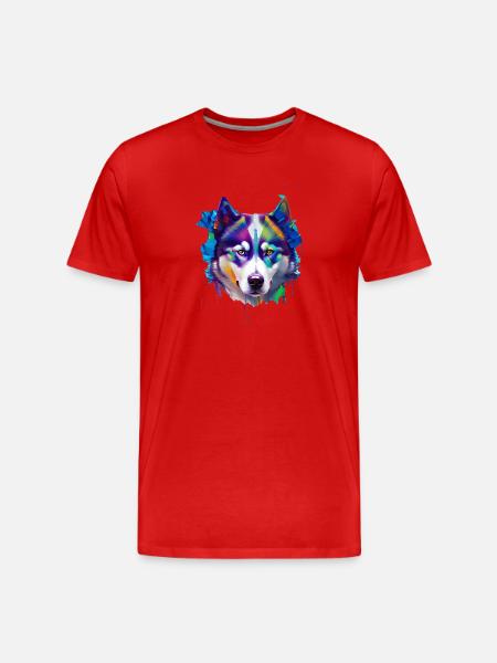 Sibirisches Husky-Hundeporträt Lebendiges Ölgemälde - Männer Premium Bio T-Shirt - Rot