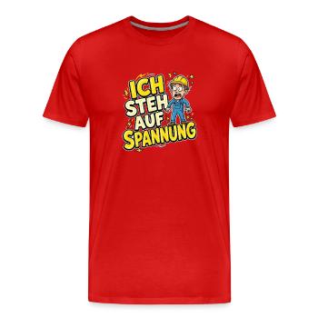 Ich steh auf Spannung Elektriker Spruch – Lustiges - Männer Premium Bio T-Shirt - Rot - Vorne - Damien (186cm)