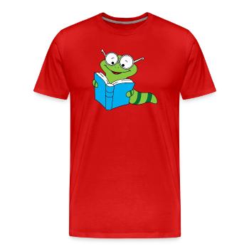 Bücherwurm Nerd Lesen Bücher Regenwurm - Männer Premium Bio T-Shirt - Rot - Vorne - Damien (186cm)
