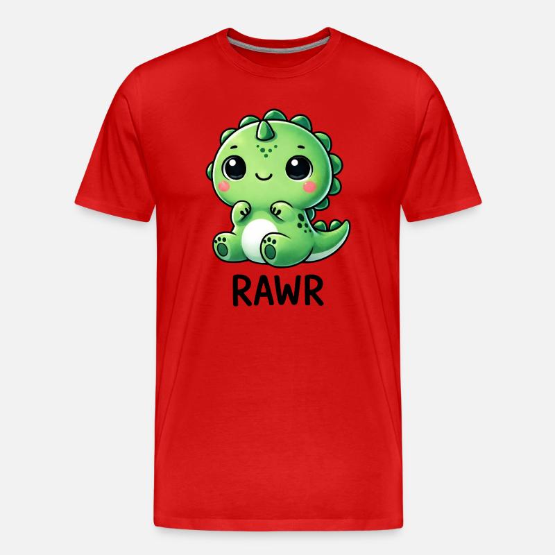 Suloinen Dino T-Rex -dinosauruspiirros Chibi Roar - Miesten premium luomu-t-paita - punainen