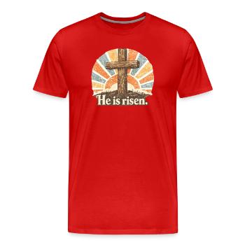 Crucifix He is Risen Vintage - Men's Premium Organic T-Shirt - red - Front - Damien (186cm)