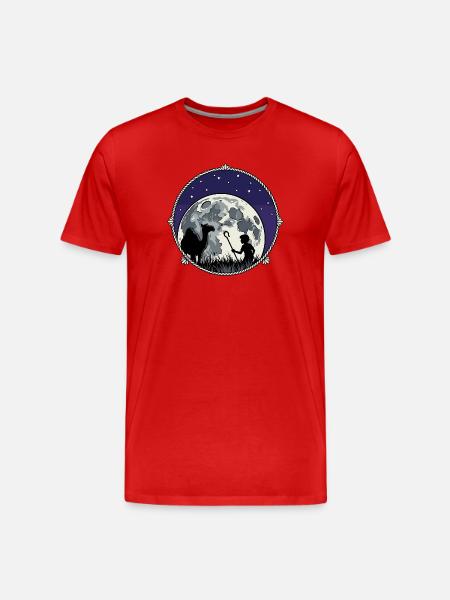Moonlit Night Shepherd and Camel - Men's Premium Organic T-Shirt - red