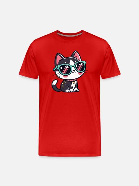 Cat kawaii green glasses - Men's Premium Organic T-Shirt - red