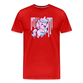 Pastell Unicorn Tropfenfreude - Männer Premium Bio T-Shirt - Rot - Vorne - Damien (186cm)