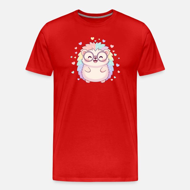 Pastell-Igel mit Brille und Herzen - Männer Premium Bio T-Shirt - Rot