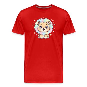 Pastell Löwe mit Regenbogenmähne - Männer Premium Bio T-Shirt - Rot - Vorne - Damien (186cm)