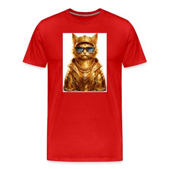 _Golden Pharaoh Cat – luxuriöser urbaner Streetwear-Stil - Männer Premium Bio T-Shirt - Rot - Vorne - Damien (186cm)