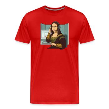 Humour agacé au bureau de la Joconde - T-shirt bio Premium Homme - rouge - Devant - Damien (186cm)