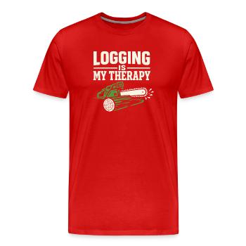 lumberjack therapy, logger therapy humor, - Men's Premium Organic T-Shirt - red - Front - Damien (186cm)