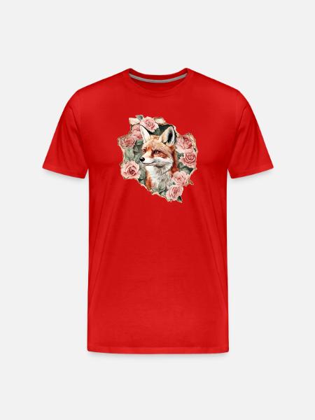 Fuchs mit Rosen - Männer Premium Bio T-Shirt - Rot
