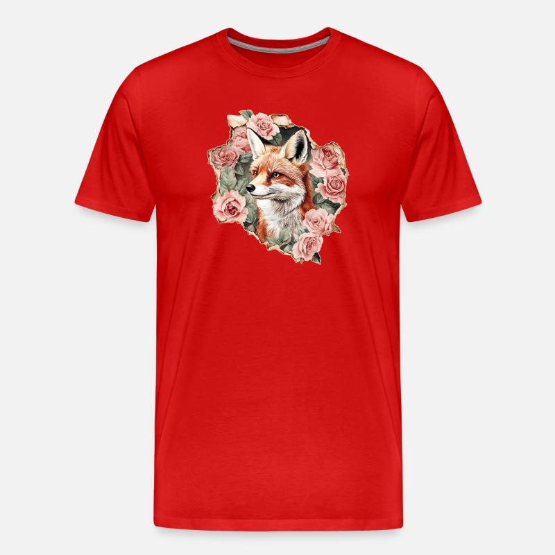 Ræv med roser - Herre Premium T-shirt økologisk - rød