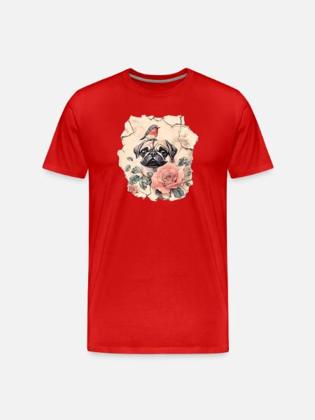 Pug with robins - Men's Premium Organic T-Shirt - red