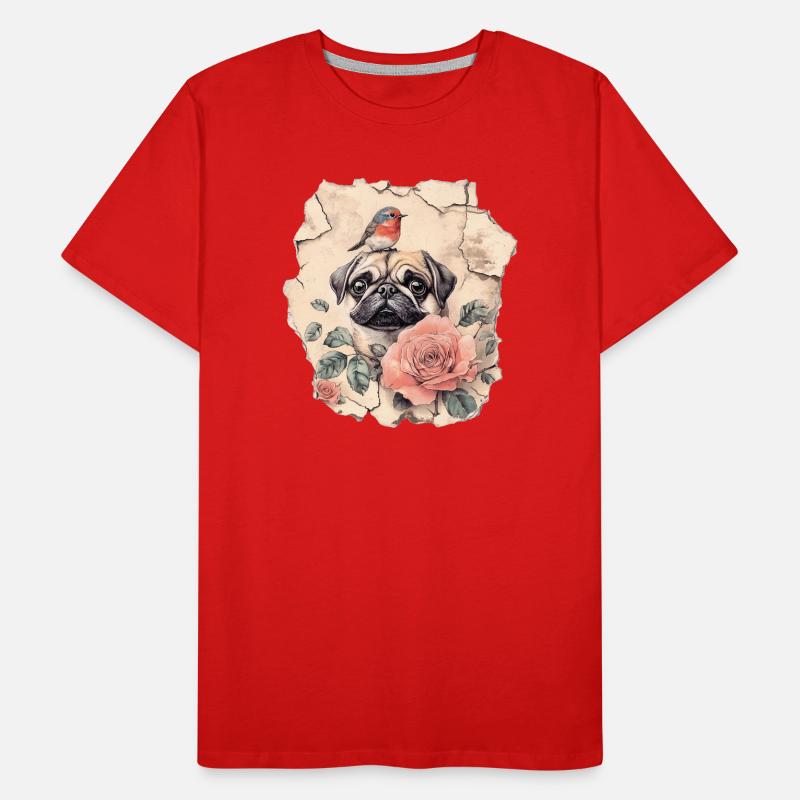 Mops mit Rotkehlchen Männer Premium Bio T-Shirt