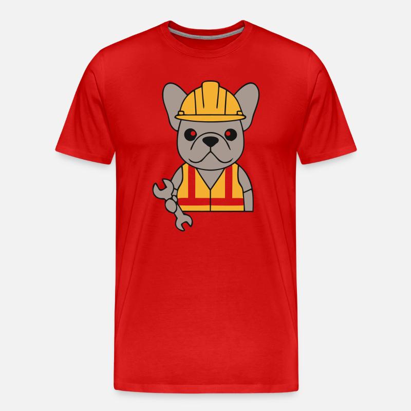 Frenchie Bauarbeiter Hund Cartoon - Männer Premium Bio T-Shirt - Rot