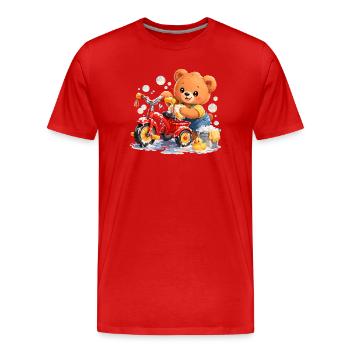 Kinder Shirt Bär putzt Dreirad Frühjahrsputz - Männer Premium Bio T-Shirt - Rot - Vorne - Damien (186cm)