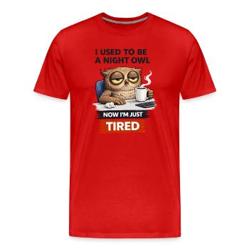 Night Owl to Tired Owl - Men's Premium Organic T-Shirt - red - Front - Damien (186cm)