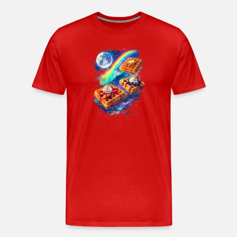 Galaktische Waffeln im Regenbogenrausch - Männer Premium Bio T-Shirt - Rot