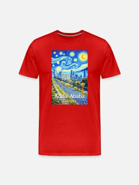 Addis Ababa Night Skyline Art - Men's Premium Organic T-Shirt - red