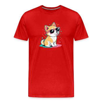 Corgi-Neon-Glänzende Brillen - Männer Premium Bio T-Shirt - Rot - Vorne - Damien (186cm)