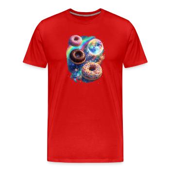 Kosmische Donuts im Farbrausch - Männer Premium Bio T-Shirt - Rot - Vorne - Damien (186cm)